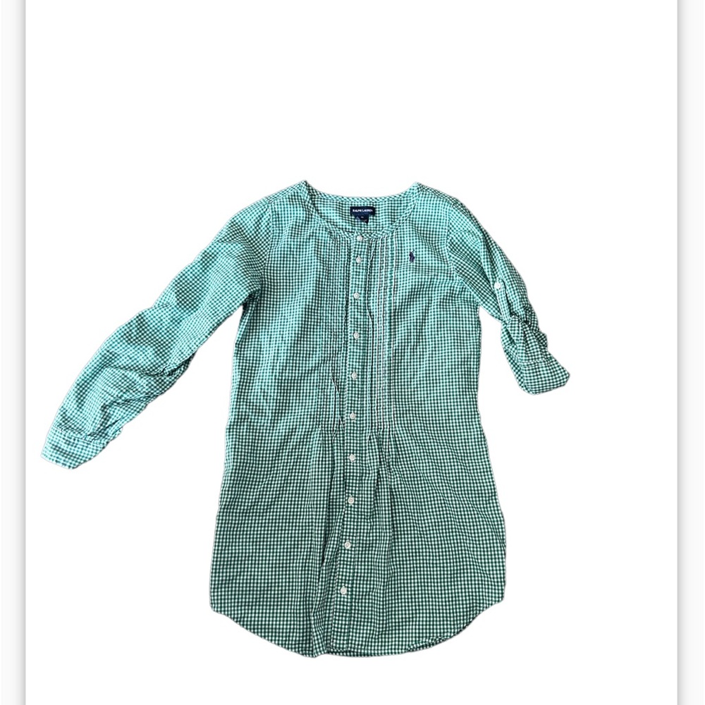Ralph Lauren girls size 16 green and white gingham dress! Roll sleeve